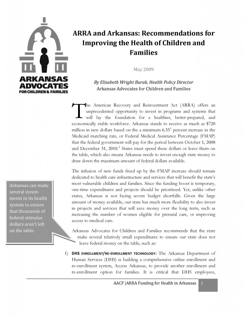 Stimulus Money and Health in Arkansas For Use Arkansas