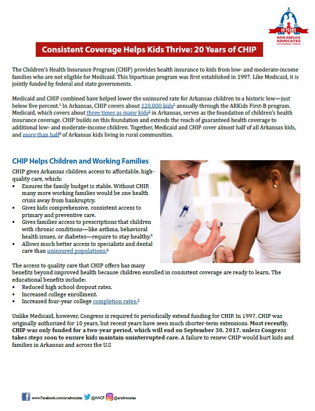 Consistent Coverage Helps Kids Thrive 20 Years of CHIP Arkansas
